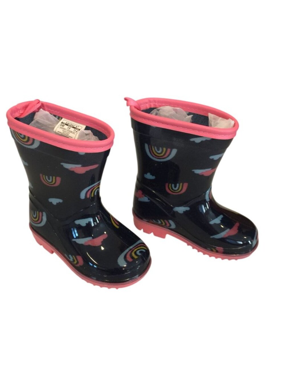Carter's Kids Size 4 Sherry Style Kids Rain Boots Navy Pink Rainbows